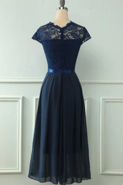 Vestido de festa de casamento de Midi Lace da Marinha