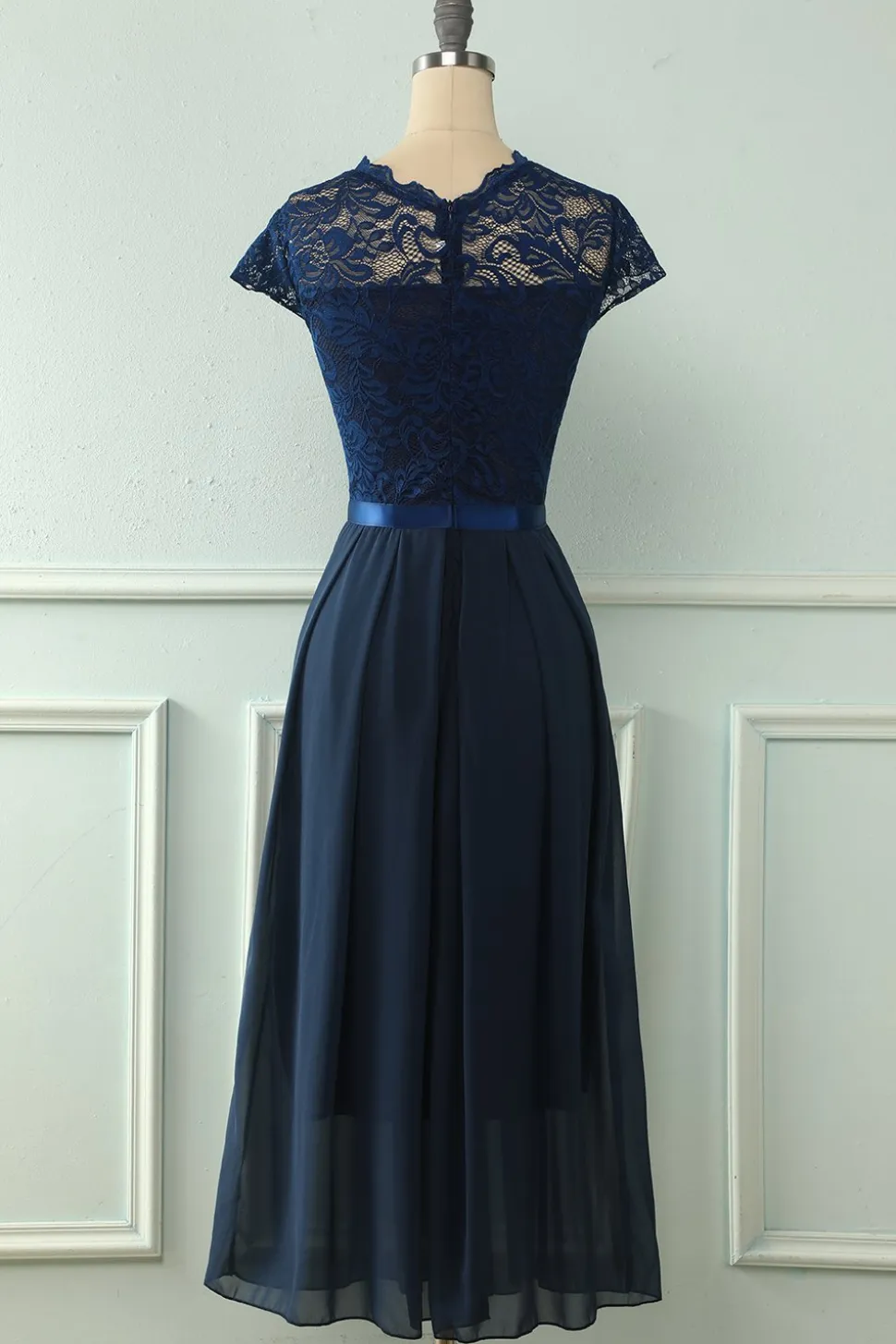 Vestido de festa de casamento de Midi Lace da Marinha