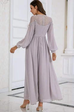 Vestido de festa de casamento de manga comprida cinzenta Chiffon
