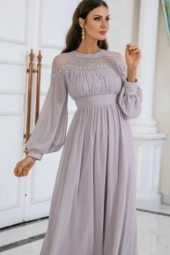 Vestido de festa de casamento de manga comprida cinzenta Chiffon