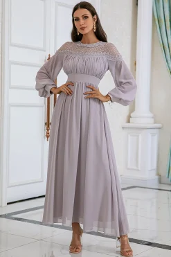 Vestido de festa de casamento de manga comprida cinzenta Chiffon