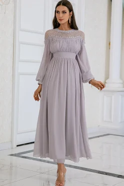 Vestido de festa de casamento de manga comprida cinzenta Chiffon