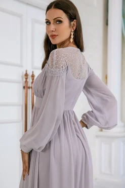 Vestido de festa de casamento de manga comprida cinzenta Chiffon