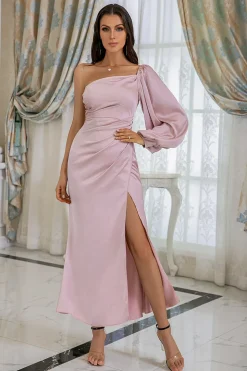 Vestido de festa de casamento de um ombro rosa