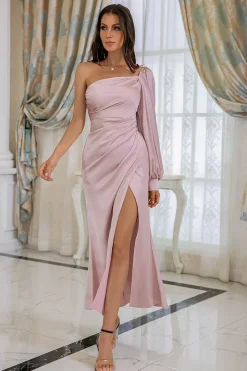 Vestido de festa de casamento de um ombro rosa