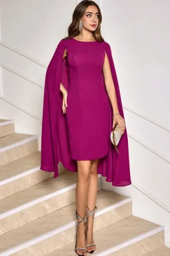 Vestido de festa de coquetel de uva Bodycon Midi com mangas de cabo