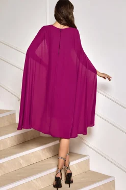 Vestido de festa de coquetel de uva Bodycon Midi com mangas de cabo