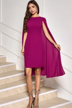 Vestido de festa de coquetel de uva Bodycon Midi com mangas de cabo