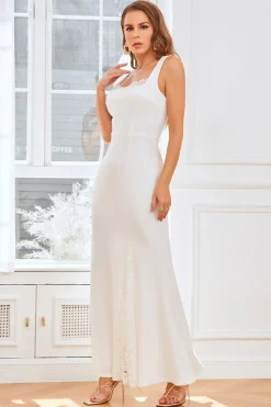 Vestido de festa de noiva de sereia branca com renda