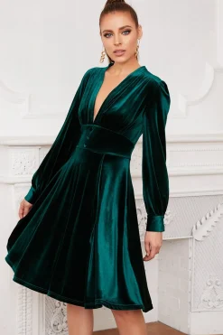 Vestido de festa de veludo verde escuro