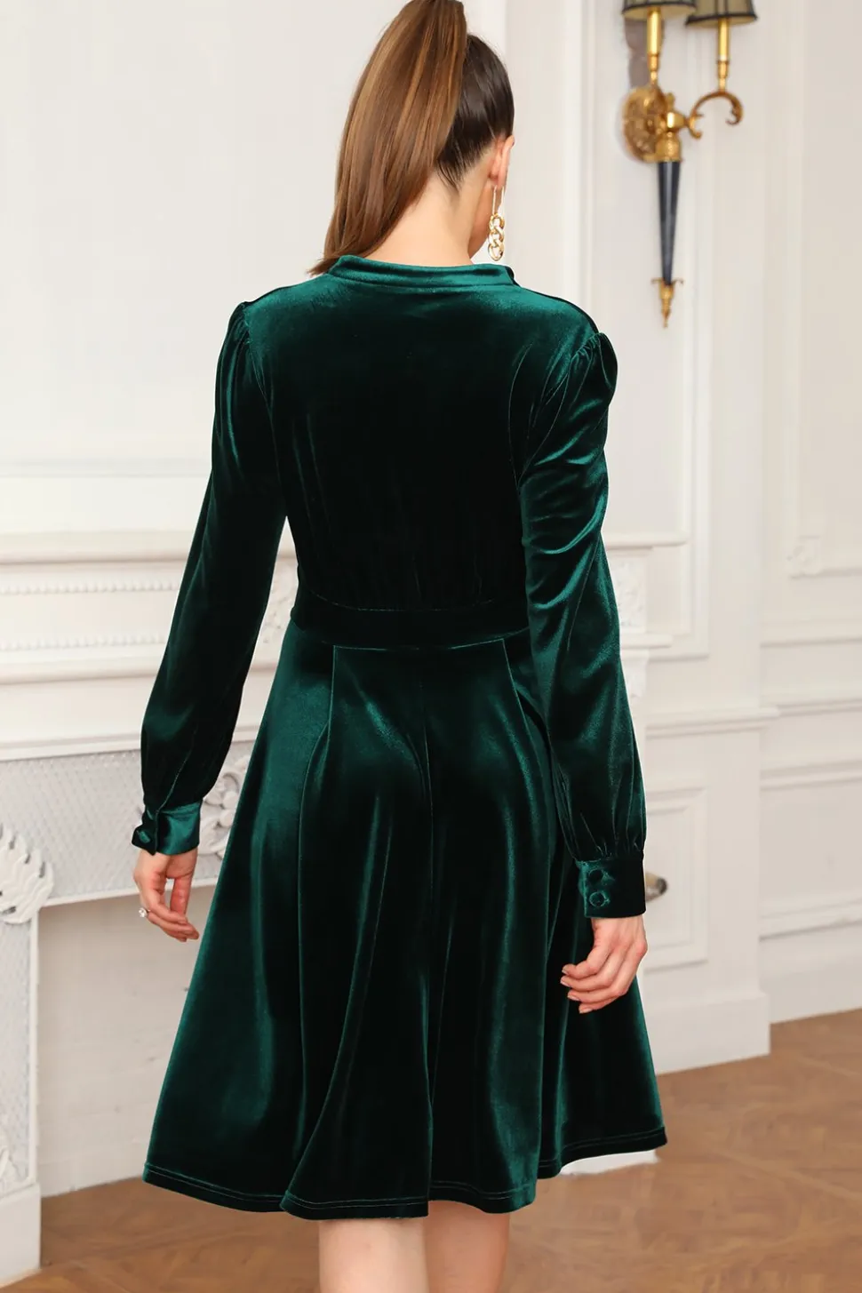 Vestido de festa de veludo verde escuro