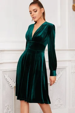 Vestido de festa de veludo verde escuro