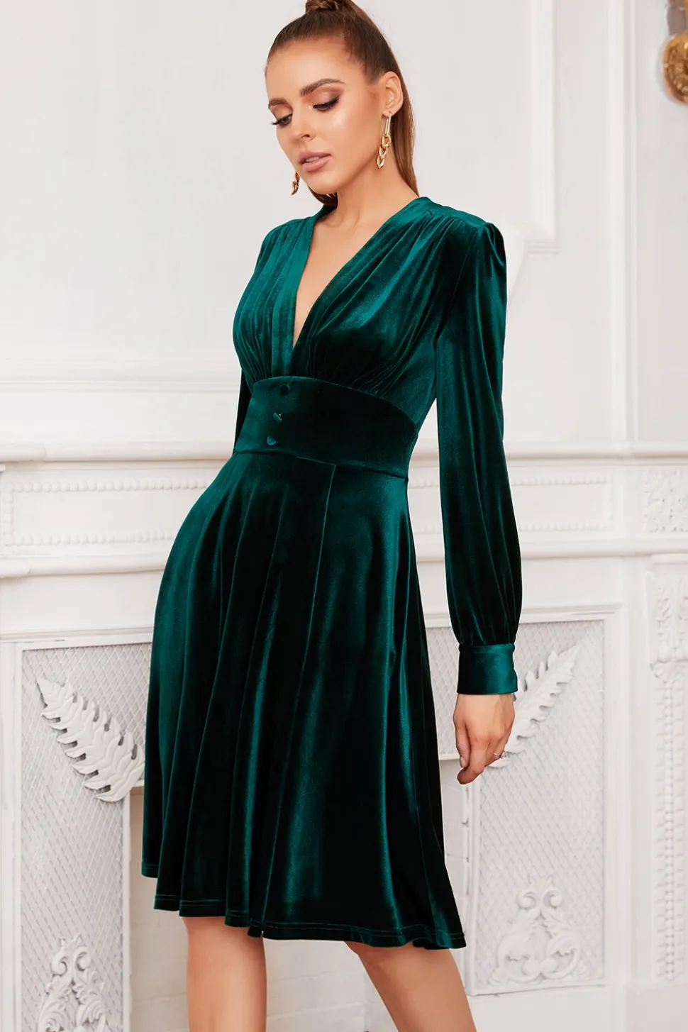 Vestido de festa de veludo verde escuro