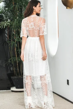 Vestido de festa formal Boho Maxi Lace branco