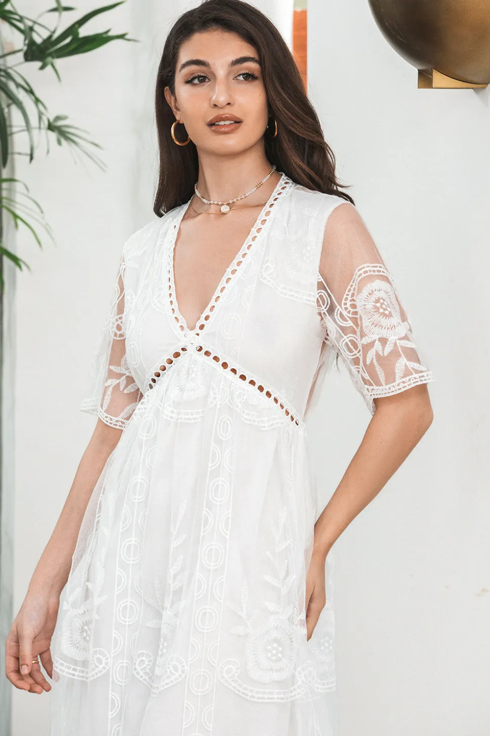 Vestido de festa formal Boho Maxi Lace branco