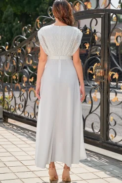 Vestido de festa formal chiffon branco com renda