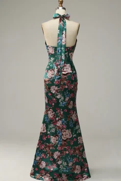 Vestido de Festa Halter Flores Sem Mangas