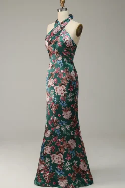 Vestido de Festa Halter Flores Sem Mangas