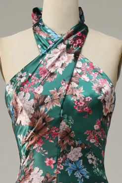 Vestido de Festa Halter Flores Sem Mangas