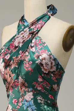 Vestido de Festa Halter Flores Sem Mangas