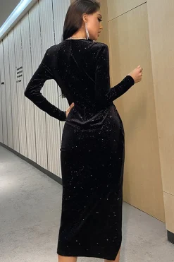 Vestido de festa impresso de veludo preto