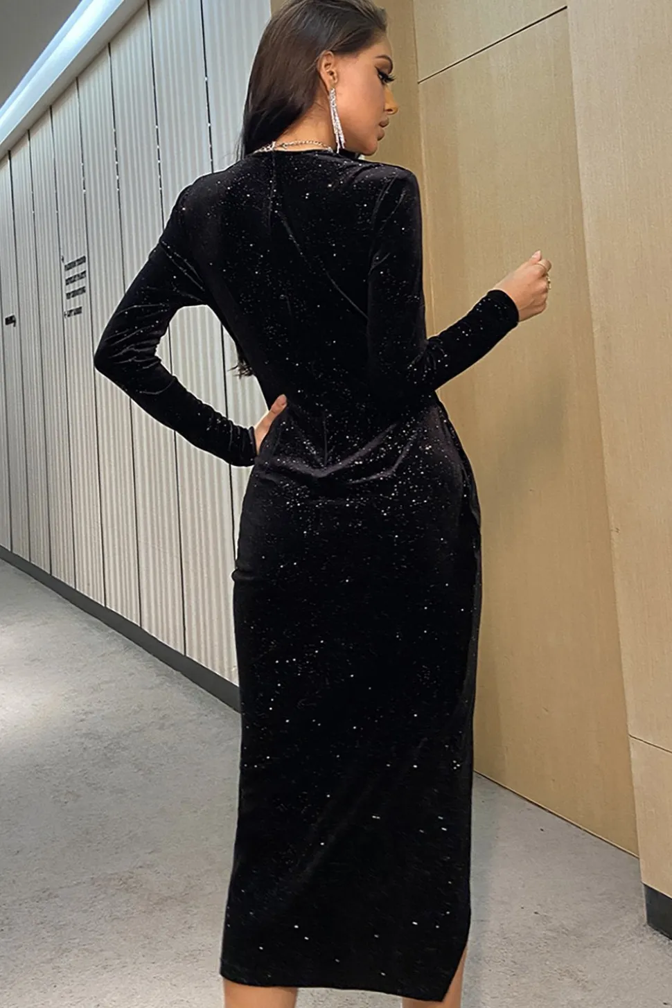 Vestido de festa impresso de veludo preto