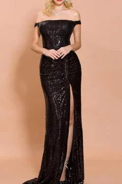 Vestido de festa longo sereia preto lantejoula