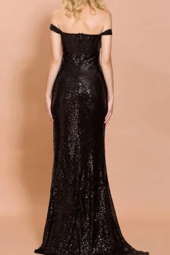Vestido de festa longo sereia preto lantejoula