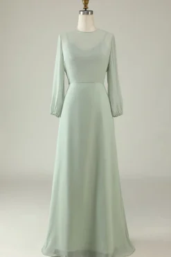 Vestido de Festa Menta Mangas Compridas