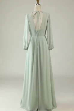 Vestido de Festa Menta Mangas Compridas