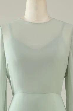 Vestido de Festa Menta Mangas Compridas