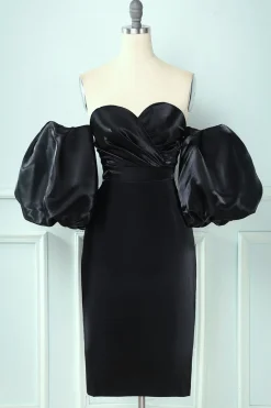 Vestido de festa preto sem ombro