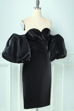Vestido de festa preto sem ombro