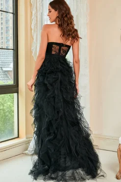 Vestido de Festa Preto Sem Alças A Line