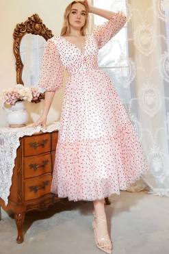 Vestido de Festa Rosa Gola em V