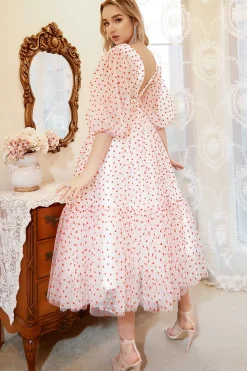 Vestido de Festa Rosa Gola em V