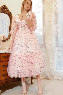 Vestido de Festa Rosa Gola em V