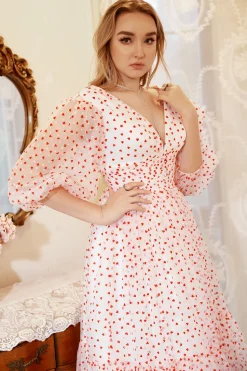 Vestido de Festa Rosa Gola em V