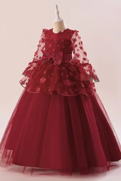 Vestido de festa rosa Tulle Girl com Appliques