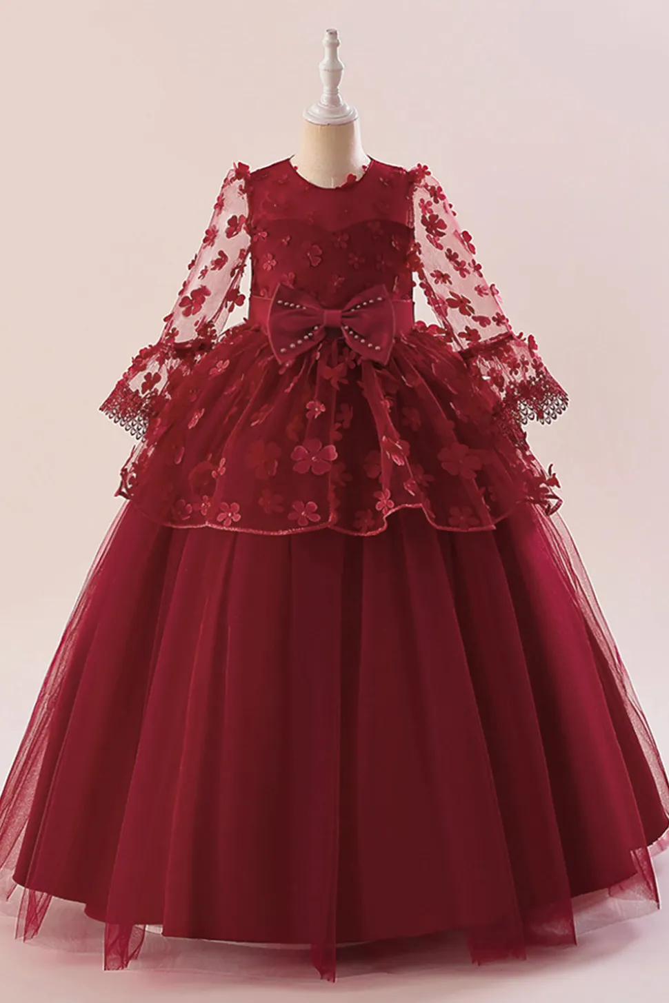 Vestido de festa rosa Tulle Girl com Appliques