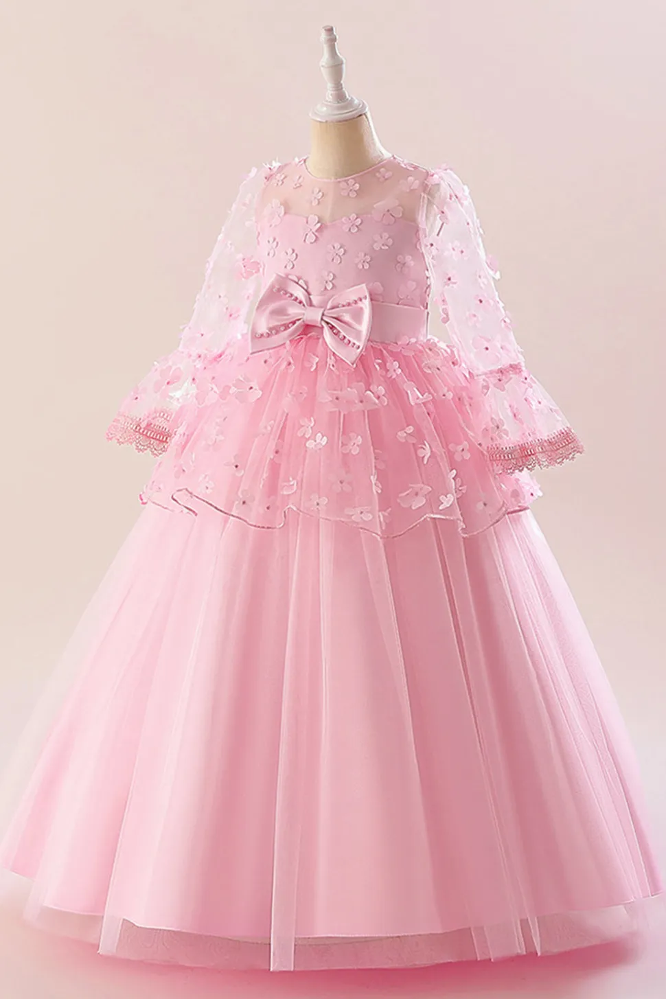 Vestido de festa rosa Tulle Girl com Appliques