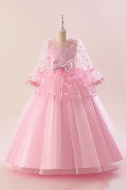 Vestido de festa rosa Tulle Girl com Appliques