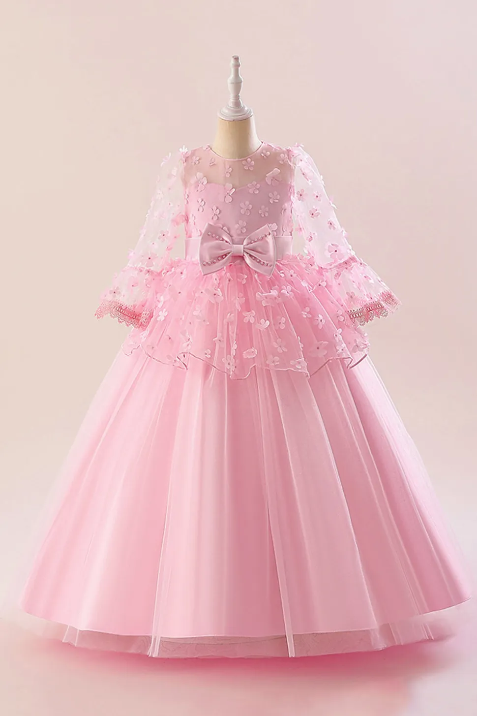Vestido de festa rosa Tulle Girl com Appliques
