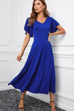 Vestido de festa simples vermelho com mangas de boné