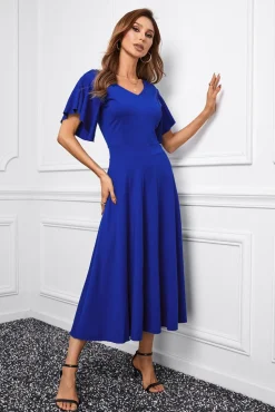 Vestido de festa simples vermelho com mangas de boné