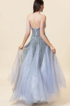 Vestido de Festa Tule Cinza Sem Mangas