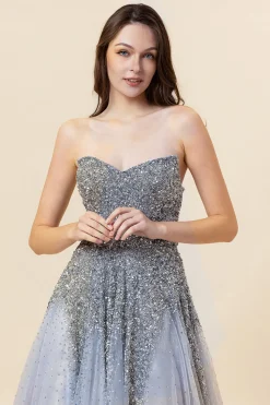 Vestido de Festa Tule Cinza Sem Mangas