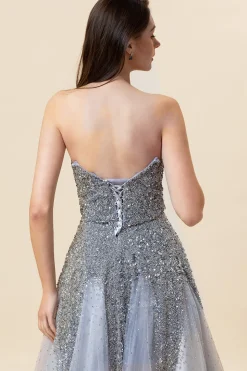 Vestido de Festa Tule Cinza Sem Mangas