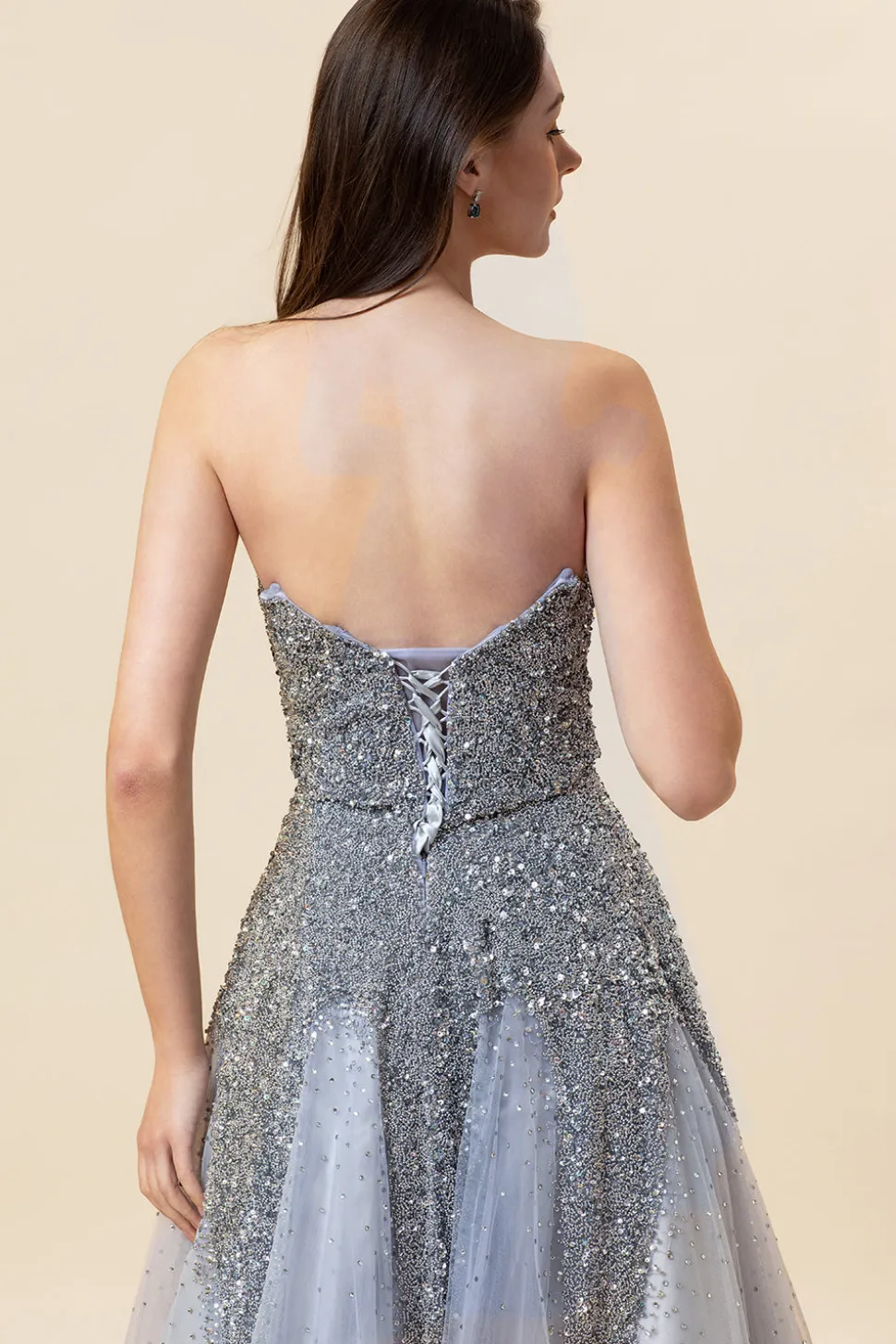 Vestido de Festa Tule Cinza Sem Mangas