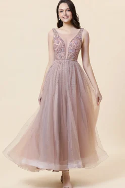 Vestido de Festa Tule Rosa Sem Mangas